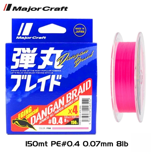 Major Craft Dangan Braid EGI 4X İp Misina PE 0.4 0.07mm 8lb/3.2kg 150mt Pembe